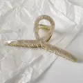 Elegant large acetate hair claw clip with beige marble pattern for thick hair styling - Marbled Cream Apricot