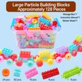 128-teiliges Bausteinset für Kinder mit großer Partikelgröße und Aufbewahrungsbox - Aufbewahrungsbox-Set / 128 Teile Packung