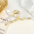 Pinza de pelo grande y elegante de acetato con patrón de mármol amarillo crema para mujer - Naranja Azul Retro
