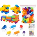 Set di 100 grandi blocchi di plastica colorati con ruote e adesivi per bambini - Grande Borsa di Stoccaggio / 100 Pezzi