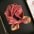 Vintage burgundy floral silk-cotton square scarf with golden paisley border accents - Burgundy Mustard Vintage Floral Style (Z7-010)