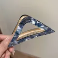Large triangular acetate hair claw clip with blue marble pattern for thick hair styling. - Triangle Galaxy Grey