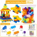 Großpartikel Bausteine Set 210 Teile mit Aufklebern und Zugköpfen für kleine Kinder - Große Aufbewahrungstasche / 210 Teile Packung