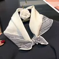 Classic black and white paisley print silk cotton blend square neck scarf for women - Cream Paisley Polka Dot Style (White#01)