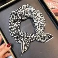 Vintage black and white leopard print silk organic cotton scarf in small square style - Black White Leopard Style (White Leopard#02)