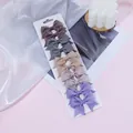 Collection of mini grosgrain ribbon bow hair clips in five assorted pastel colors - Brown Gray Purple Series Mixed