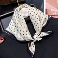 Elegant black and white polka dot silk cotton small square scarf for women's fashion neck. - Black White Polka Dot Style (White Polka Dot#03)