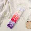 Set of 10 gradient candy-colored mini grosgrain ribbon bows for baby girls on a white card - Rainbow Gradient Candy Color