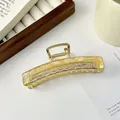 Elegante pinza para el pelo grande de ácido acético con diseño de mármol amarillo y oro - Beige grande