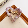 High-end large purple marble acetate heart-shaped hair claw clip for bun hairstyles - 6cm / Heart Purple (6cm)