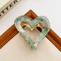 Large acetate heart-shaped hair claw clip with green marble finish and gold-tone base - 6cm / Heart Green (6cm)
