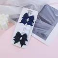 Set of six mini grosgrain ribbon bow hair clips for children in navy, white, and black - Black White Navy Combo