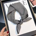 Premium quality elegant black and white striped silk cotton small square scarf for women - Horizontal Black White Stripe Style (Black White Stripe#07)