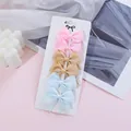 Mini baby grosgrain ribbon bow hair clips set of 6 in various pastel candy colors - Pink Khaki Light Blue Mixed