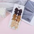 Set of 6 mini ribbon bow hair clips for girls on display card in warm earth tones - Earth Tone Combo
