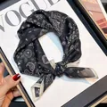 Vintage black and white paisley mulberry silk organic cotton blend square scarf for women - Black White Large Paisley Style (Black Large Paisley#11)