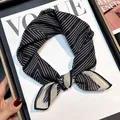 Chic black and white striped silk cotton small square scarf neckerchief for women fashion - Black White Geometric Stripe Style (Black Stripe#12)