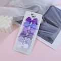 Set of 6 mini ribbon bow hair clips in assorted purple and blue shades on white card. - Dark Purple Sky Blue Mixed
