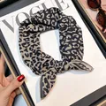 Retro leopard print silk cotton square scarf in classic black and white for women - Black White Irregular Leopard Style (Light Khaki Leopard#16)