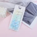 Six-piece pastel grosgrain ribbon bow hair clips set for children - Blue Green Cream Combo