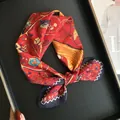Vintage artistic silk cotton blend scarf with vibrant red hand-painted patterns for women - Red Vintage Carriage Hand-painted Style (Z7-009-Red)