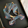Vintage artistic silk-cotton blend square scarf with blue floral and geometric patterns - Grey Blue Vintage Artistic Botanical Style (Z7-009-Navy)