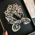 Vintage black and white floral print silk cotton small square scarf for stylish women - Black White Artistic Floral Style (Z7-008-Black)