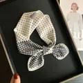 Vintage black and white polka dot mulberry silk cotton scarf with number 5 print - Black White Polka Dot Number 5 Style (Z7-006-White)