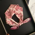 Vintage style burgundy floral silk cotton small square scarf for women - Red White Vintage Print Style (Z7-011-Red)