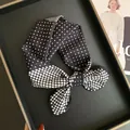 Black and white polka dot silk cotton scarf with repeating number 5 pattern SKU - Black White Pop Art Number 5 Style (Z7-006-Black)