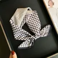 Chic black and white polka dot and checkered silk cotton square scarf for stylish women. - Black White Polka Dot Checkerboard Style (Z7-004-Black)