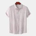 Camisa de verano para hombre de manga corta con botones y rayas onduladas marrones - 3XL / Tops / Caqui