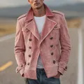 Vintage pink suede jacket for men featuring double-breasted bronze buttons. - S / Top (P60) / Pink