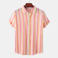 Vue de face chemise de plage pour hommes à rayures verticales colorées - 3XL / Hauts / Rouge