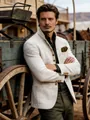 Detail shot of men's slim fit white tweed blazer with vintage single-breasted buttons - S / Tops / White