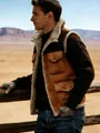 Detailed view of a vintage men's suede vest with sheepskin lining and multi-pocket design - S / Tops / Khaki