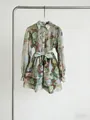 French romantic floral print dress with elegant waist tie and layered ruffled hem detail. - S / Top And Bottom / Floral Print 3