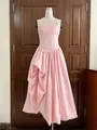 French romantic halter dress featuring pleated skirt and irregular slimming waist design - S / Tops / Pink