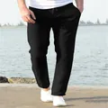 Vue détaillée d'un pantalon décontracté en lin noir pour homme avec cordon de serrage - S / Bas / Noir