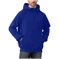 Close-up of royal blue heavyweight half-zip hoodie with front kangaroo pocket - Sapphire Blue