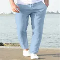 Pantaloni casual da uomo in lino azzurro con coulisse ed elastico in vita sul mare - Azzurro