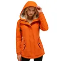 Detailed view of women's orange fleece-lined mid-length hooded jacket for winter - S / Tops / Orange (Buckle Style)