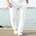 Pantalon décontracté d'été en lin blanc pour hommes avec taille élastique à cordon. - S / Bas / Blanc