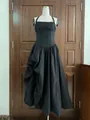 Elegant black halter maxi dress with corset waist and pleated irregular skirt on mannequin. - S / Tops / Black