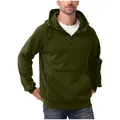 Close-up detail of olive green heavyweight men's half-zip hoodie with front kangaroo pocket - S / Tops / Army Green