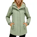 Front view of women's mint green mid-length winter parka with sherpa-lined hood - S / Tops / Mint Green (Buckle Style)