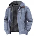 Men's vintage blue hooded jacket featuring warm fleece lining and front zipper closure. - S / Tops / Navy Blue