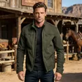Men's vintage workwear jacket in olive green with stand collar and zipper - S / Tops / Army Green