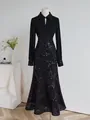Elegante set van zwart geplooid shirt en pailletten zeemeerminsjerp voor damesmode. - S / Top En Bottom / Zwart