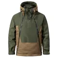 Two-tone olive green and tan men's hooded outdoor work jacket with multi-pockets - M / Tops / Green
